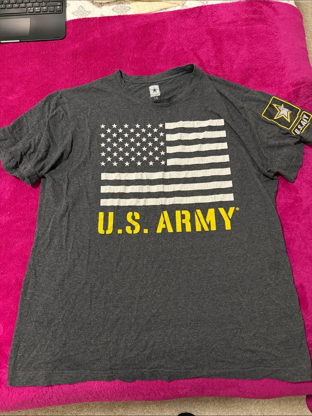 U.S. Army Charcoal Tee with White Flag and Yellow Logo
